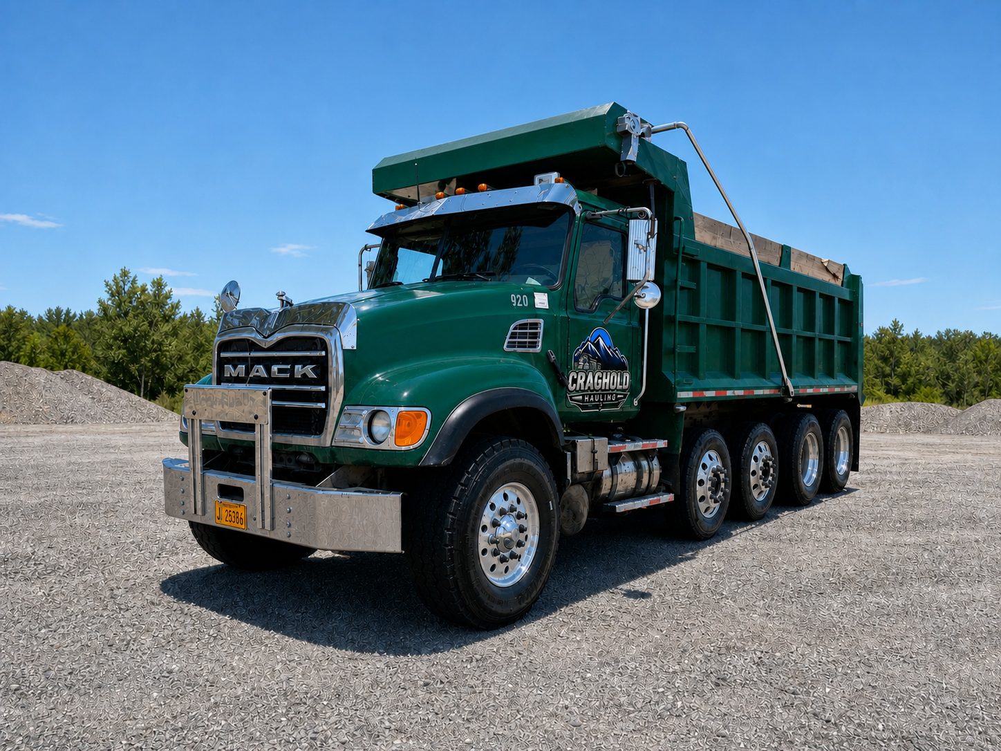 Craghold Hauling dump truck viewed from the front, ready for a jobsite haul in Arkansas